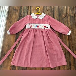 Rare Editions Red and White Houndstooth Dress w smocking & dancing Santas